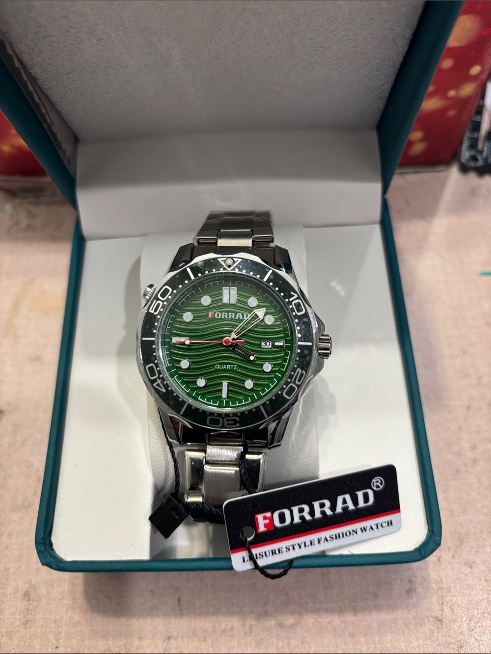 FORRAD Green Dial Stainless Steel Men's Watch